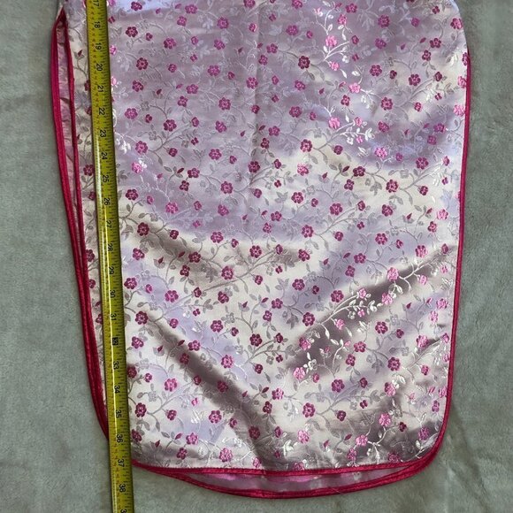 PINK Cherry Blossom Cheongsam Qipao Asian Long Satin Dress Size Small/Medium - Picture 11 of 15